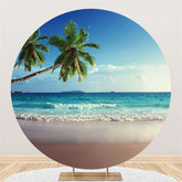 Lofaris Summer Blue Sky Beach And Coconut Tree Round Backdrop